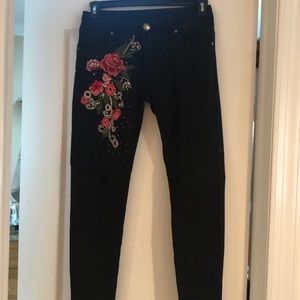 Ljve black denim floral embroidered